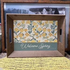Wooden Serving Tray with Yellow Floral Design